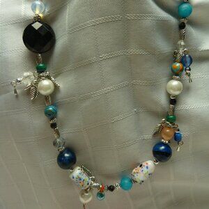 No697 Beautiful handmade mixed necklace with glass, frosted glass, acrylic...